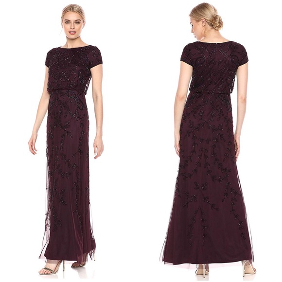 Adrianna Papell Short Sleeve Blouson Beaded Gown - Picture 3 of 8